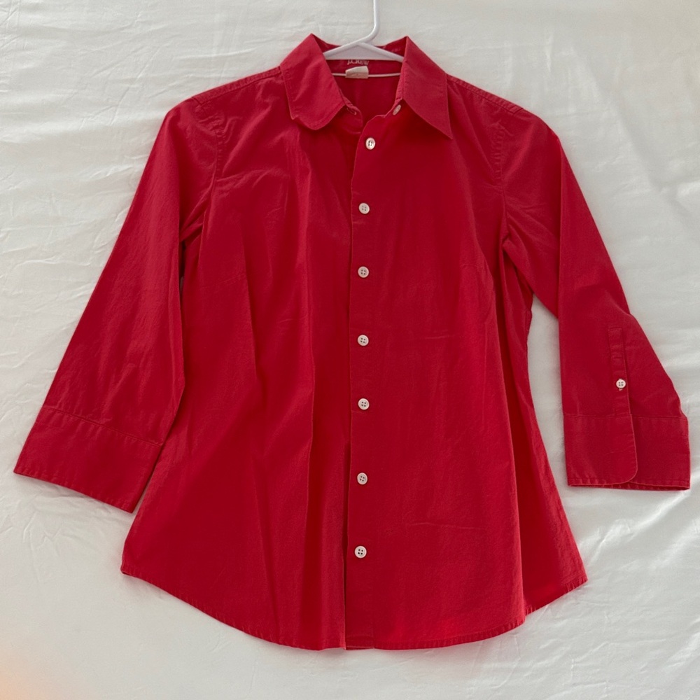 J. Crew 3/4 Sleeve Women’s Red Button-Down Shirt